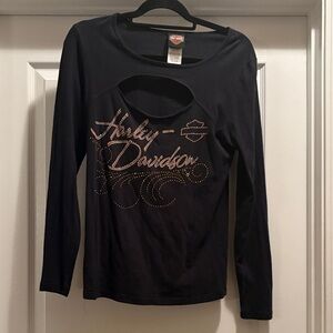 Harley-Davidson Women's Black and Gold Long Sleeve Tee